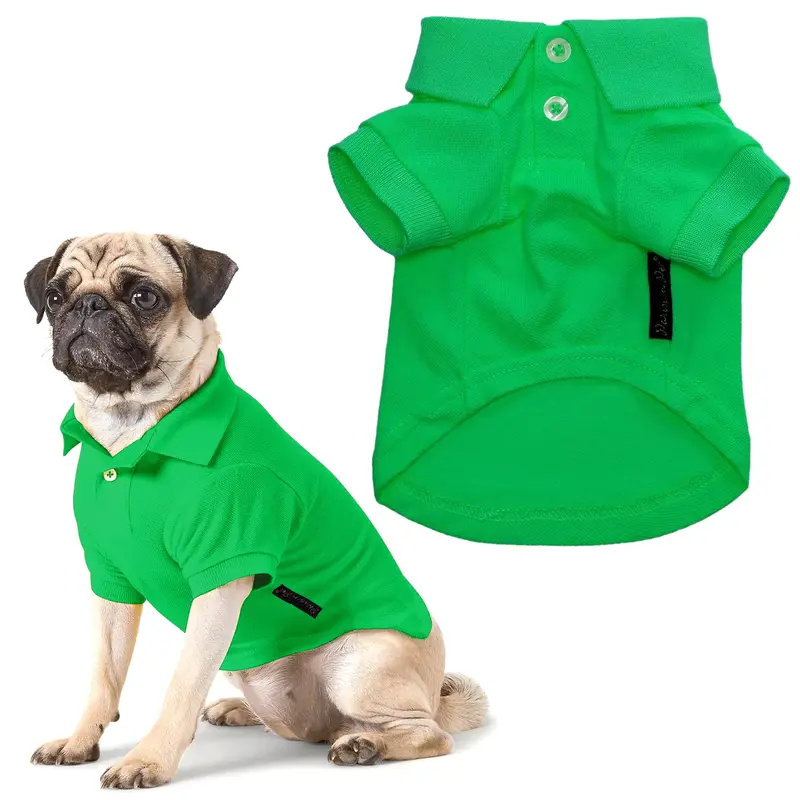 Parisian Pet Dog Polo Shirts - Breathable Cotton Shirt - Solid Green, Summer Pullover - Button Up Collar, 2Xl