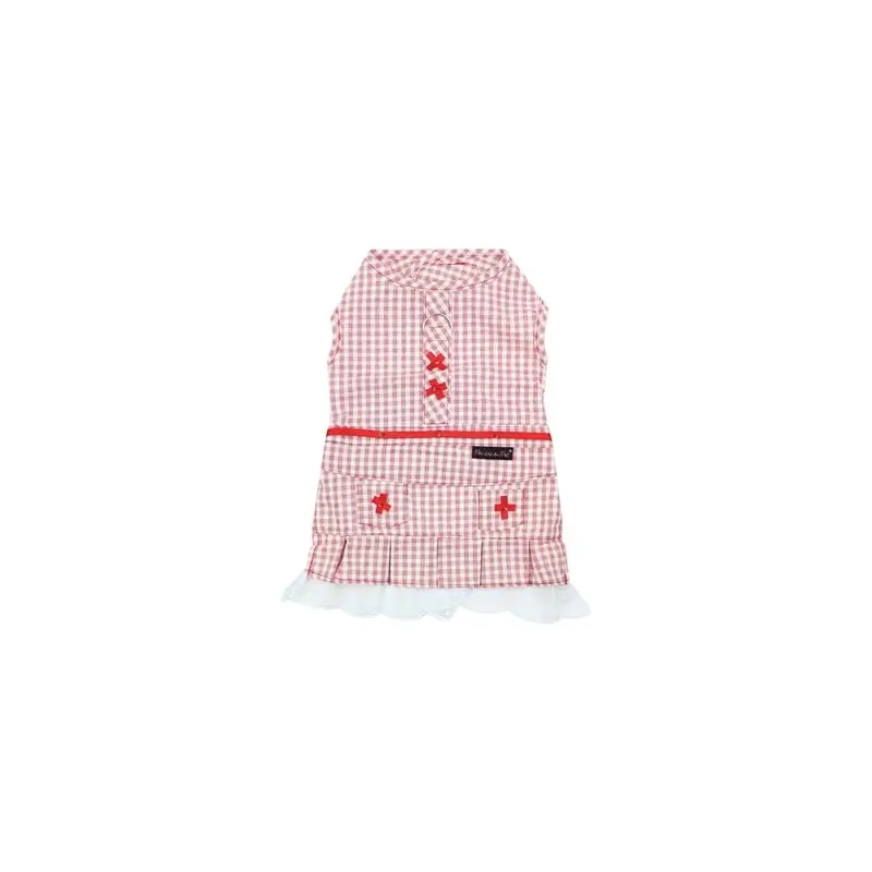 Parisian Pet Red Dog Dress - Country Side Lace Gingham Stylish Puppy Clothes - Casual Summer Birthday Apparel For Large Dogs Gir