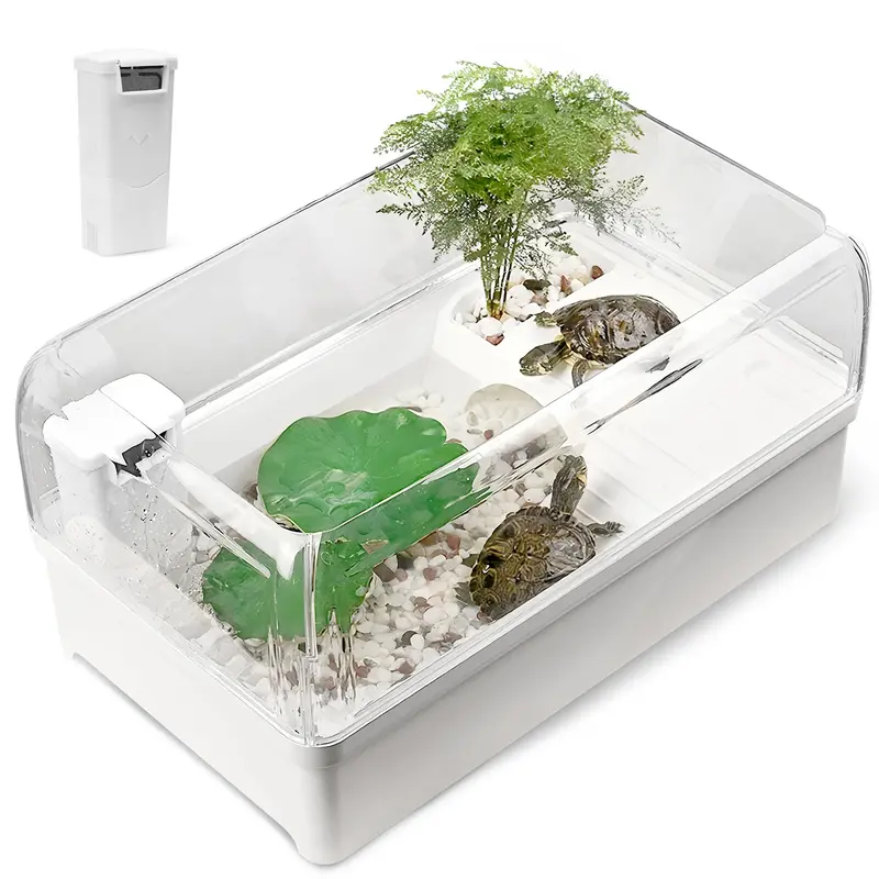 Azv Turtle Tank Habitat Kit,Aquatic Tortoise Enclosure Starter Aquarium With Multi-Function Area And Water Filter, Baby Adult Tu