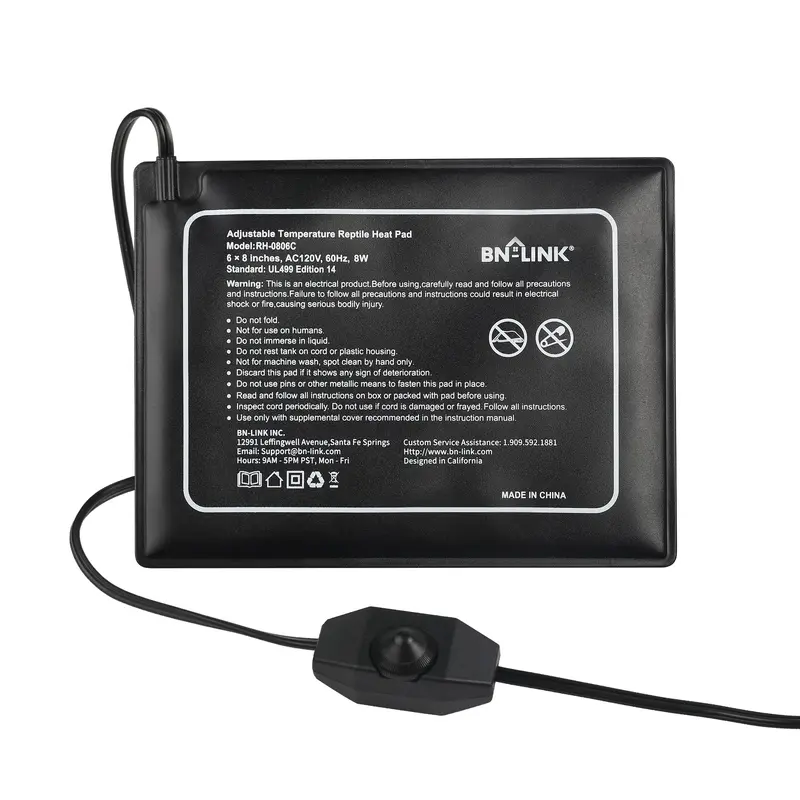 Bn-Link Reptile Heating Pad 6''X8'' With Adjust Knob, Adjustable Temperature Under Tank Heater For Reptiles, Indoor Terraium Hea