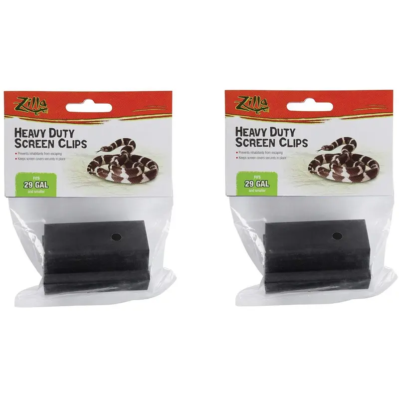 (2 Pack) Zilla Reptile Terrarium Covers Heavy Duty Screen Clips, Small 5-29 Gallons - 2 Clips Each