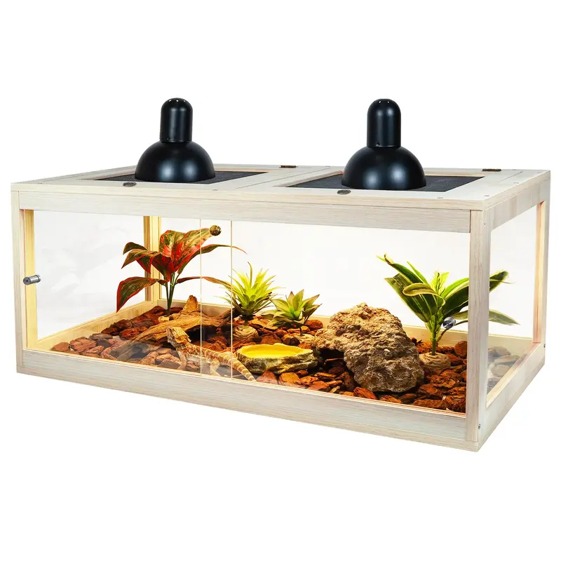 Bearded Dragon Tank 81 Gallon, Lizard Tank, Reptile Tank With Metal Mesh Roof Door, Snake Tank With Lock Design, 48'' Long, Oak