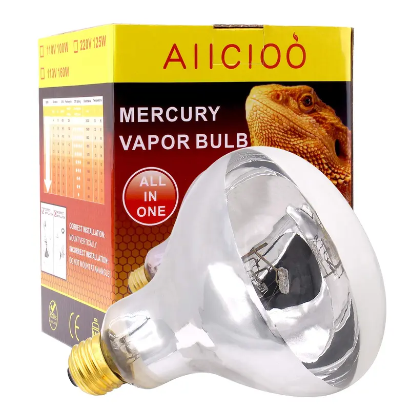 Aiicioo Uvb Reptile Light 160W - Uvb Light Bulb For Reptile Mercucry Vapor Bulb Heat Basking Lamp Bulb Full Spectrum Uva Uvb All