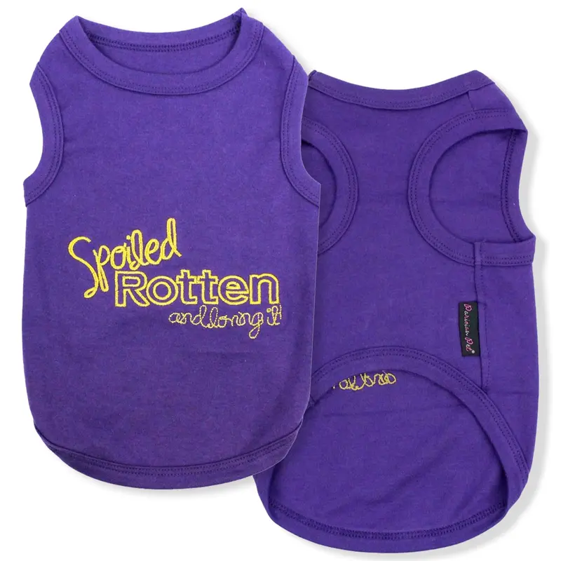 Parisian Pet Dog T-Shirt - Embroidered Spoiled Rotten Dog Clothes - 100% Cotton, Sleeveless Pet Vest - Machine Washable Shirt Fo